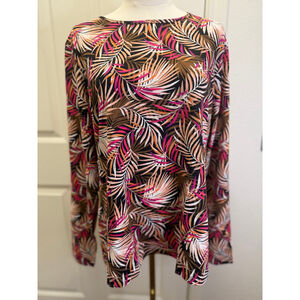 Lands’ End Palm Print Rash Guard Swim Tee Size L UPF 50 NWT